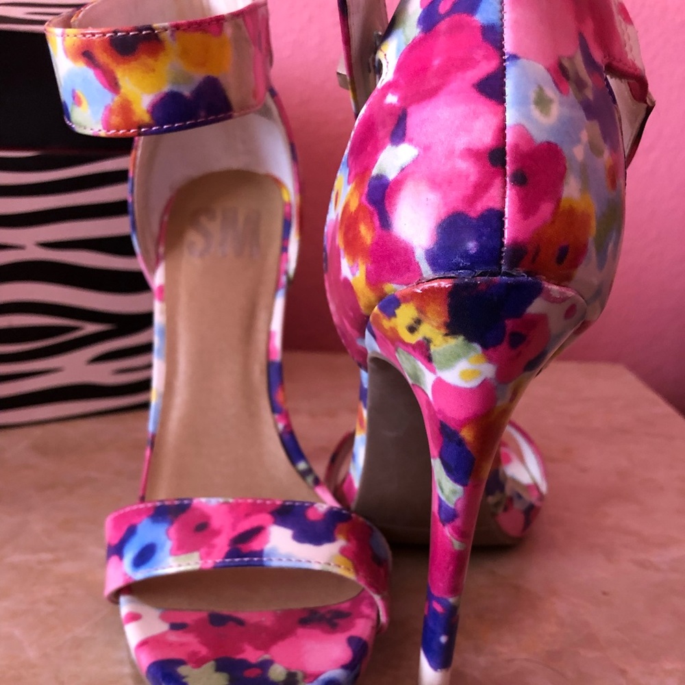 Pastel pink and blue floral heels